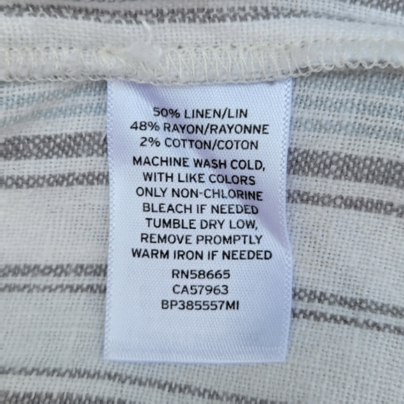 BP Womens LG Top Linen Blend Gray-Striped Crop Vacation Beachy BOHO Minimalist - Picture 8 of 9